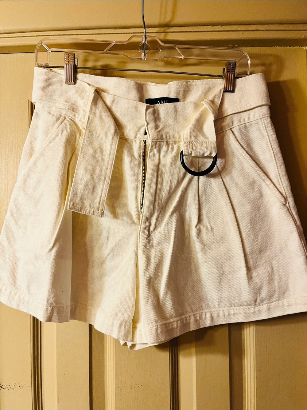 Able High-Waist Cream/White Belted Shorts with D-Ring Detail